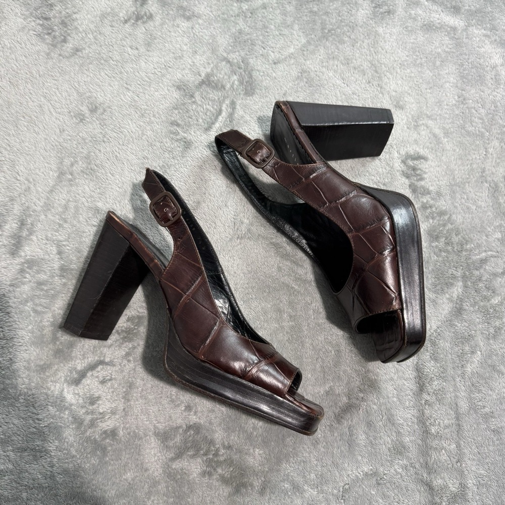 VTG Y2K Martinez Valero Croc Leather Open Toe Pumps Size 7.5 Indie Retro Grunge